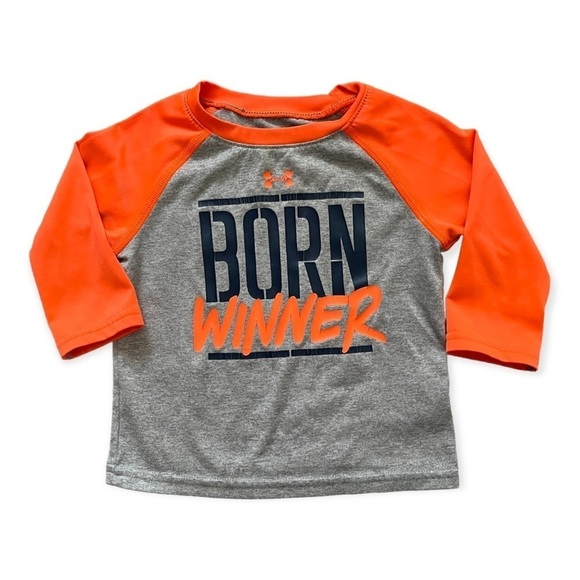 Under Armour Other - UNDER Armour Born Winner Pull-on Shirt/top Long Sleeve Orange/gray Logo Boy 12 M
